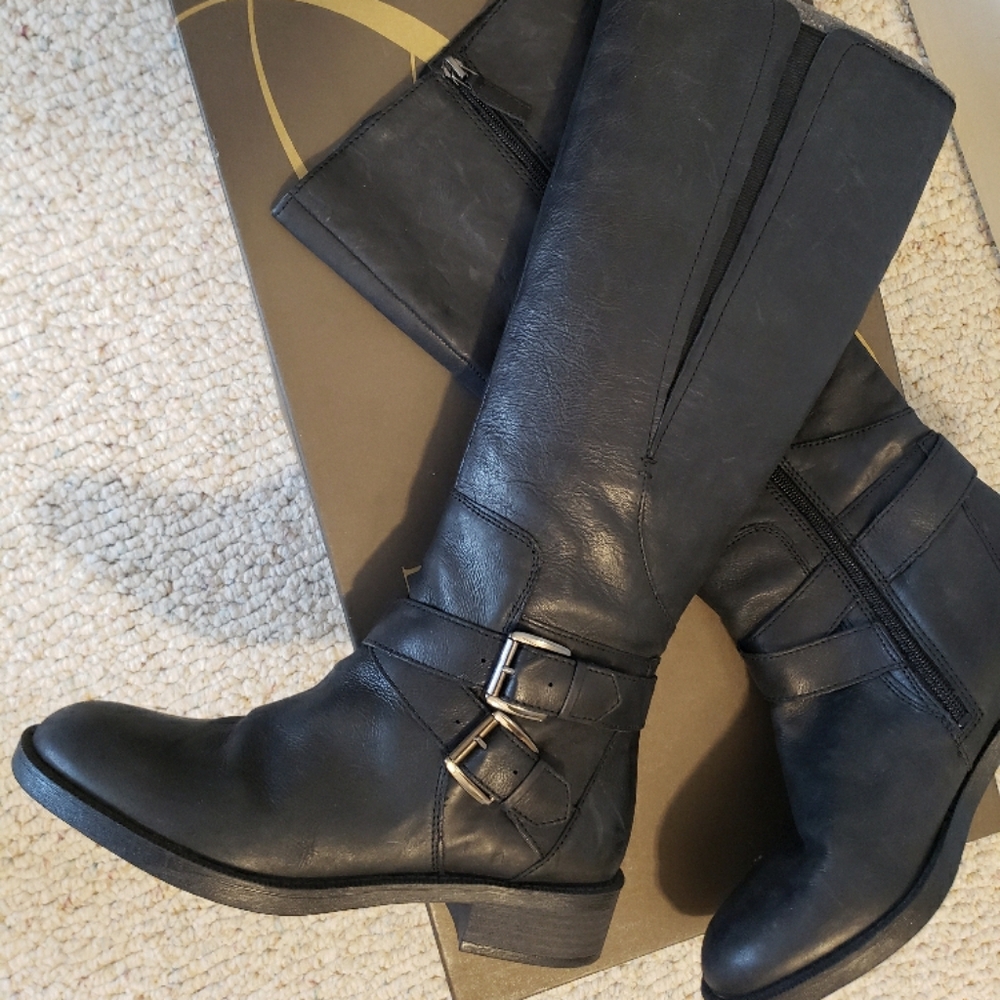 Enzo Angiolini Black Riding Boots with Buckle Detail